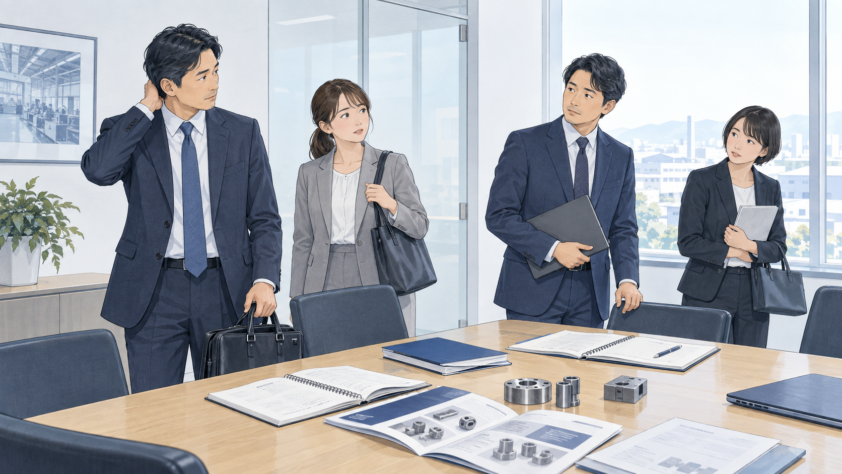 営業チームが次の対応を確認する場面