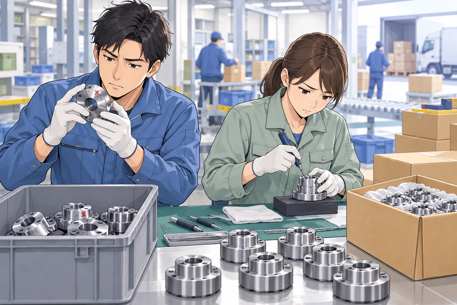 検査と手直し、返品対応が重なる現場の様子